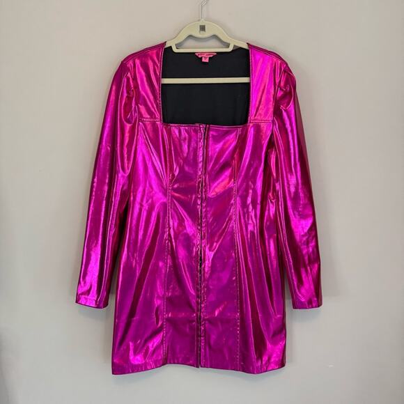 chinese dress ladies Jess Faux Leather Button Front Dress or Duster in Light Pink S / Light Pink
